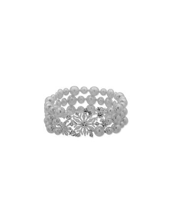 Anne Klein 3 Row Snowflake Faux Pearl Stretch Bracelet Silver | USGND99340