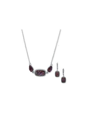 Anne Klein Abalone Necklace and Earring Set in Pouch Earrings Silver / purple | DSGKV75048