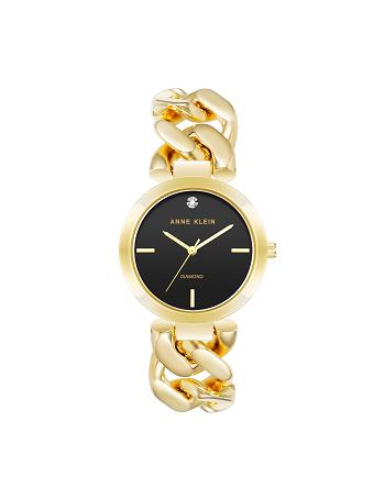 Anne Klein Accented Round Case Bracelet Watch Diamond Gold / Black | ZSGMJ34267