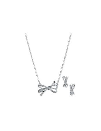 Anne Klein Bow Necklace and Earring Set in Pouch Earrings Silver | ESGVG14062