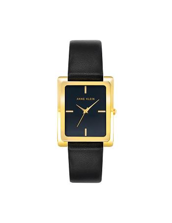 Anne Klein Case Leather Band Watch Rectangular Gold / Black | ZSGNQ56806