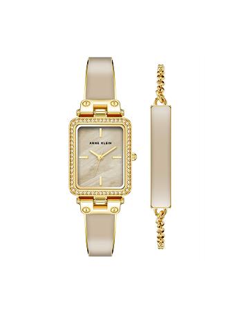 Anne Klein Case Watch and Bracelet Set Rectangular Brown / Gold | SSGVO60454