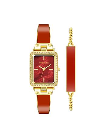 Anne Klein Case Watch and Bracelet Set Rectangular Gold / Orange | SSGVO89513