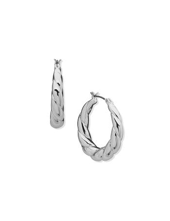 Anne Klein Chunky Twisted C Hoop Pierced Earrings Silver | ESGVG72112