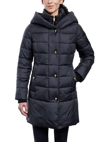 Anne Klein Consider It Snap Front Puffer Jacket Outerwear Black | PSGQX25999