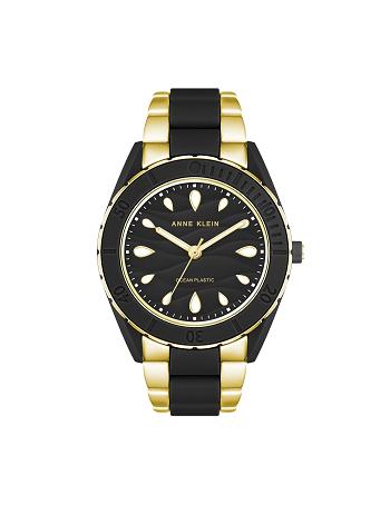 Anne Klein Considered Solar Recycled Bracelet Ocean Plastic Watches Gold / Black | SGXMI97543