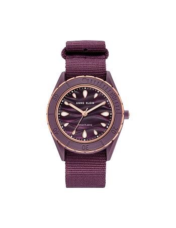 Anne Klein Considered Solar Recycled Woven Strap Ocean Plastic Watches Rose / Gold / Purple | ZSGMJ84503