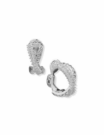 Anne Klein Crystal Pave Baguette Hoop Clip Earrings Silver | QSGUV77979