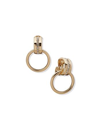 Anne Klein Doorknocker Crystal Clip Earrings Gold | QSGUV46085