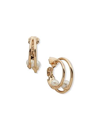 Anne Klein Double Hoop With Pearl Clip Earrings Gold | MSGFT24536