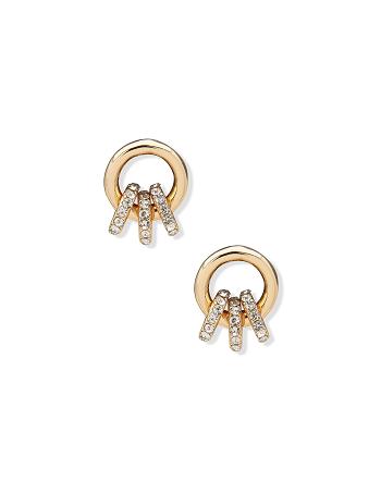 Anne Klein Drop with Mini Pave Hoops Pierced Earrings Gold | SGIIZ63523