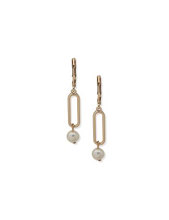 Anne Klein Faux Pearl Link Drop Pierced Earrings Gold | SSGNY13495