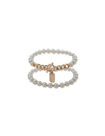 Anne Klein Faux Pearl Stretch Set Bracelet Gold | DSGKV68165