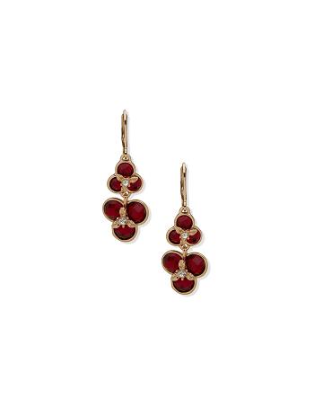 Anne Klein Flower Double Drop Siam Pierced Earrings Red / Gold | ESGHC50036