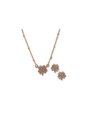 Anne Klein Four Leaf Clover Necklace and Earring Set in Pouch Jewelry Sets Gold | PSGQX62416