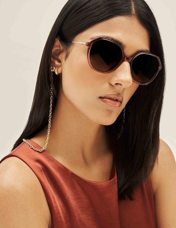 Anne Klein Geometric Sunglasses Oversized Burgundy | LSGSX46979