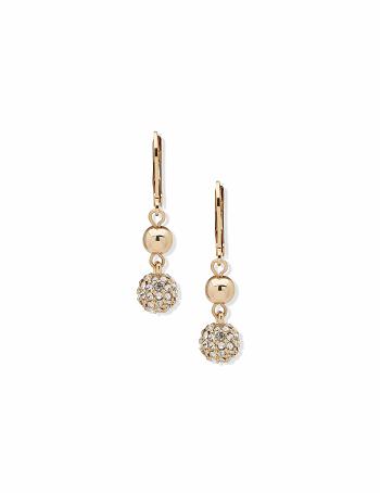 Anne Klein Gold-Tone Leverback Fireball Double Drop Pierced Earrings Gold | MSGFT47873