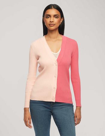 Anne Klein Half/Half Rib Cardigan Sweaters Pink | ZSGMJ68752