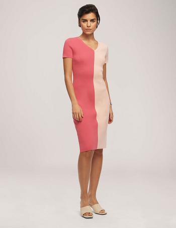 Anne Klein Half/Half Rib Sweater Dress Pink / White | BSGSD77250