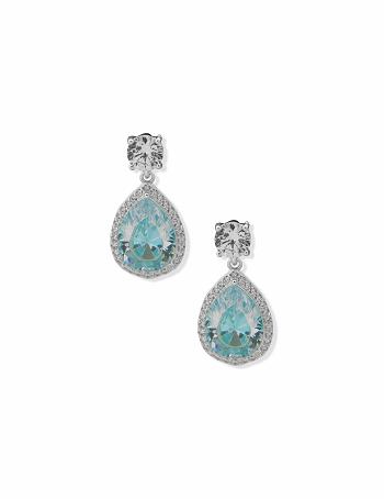 Anne Klein Halo Pear Aqua Stud Earrings Light Turquoise / Silver | SGDYB17679