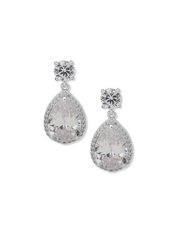 Anne Klein Halo Pear Drop Studs Pierced Earrings Silver | SGQCS22358