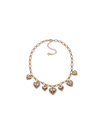 Anne Klein Heart Charm Frontal Necklace Gold | SGQCS88243