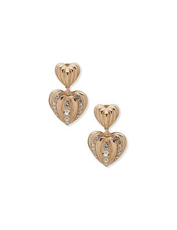 Anne Klein Heart Drop Crystal Clip Earrings Gold | TSGWZ64926