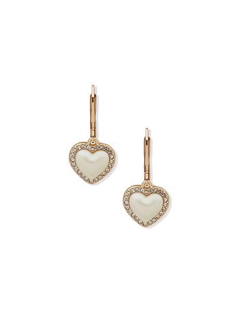 Anne Klein Heart Drop Pearl Pierced Earrings Gold | SGJBT53168