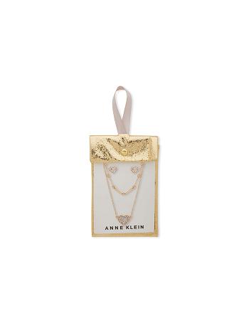 Anne Klein Heart Pendant Necklace and Earring Pouch Set Pierced Earrings Gold | SGNEJ71390