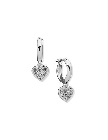 Anne Klein Hoop with Heart Drop Pierced Earring Earrings Silver | SGXMI29219