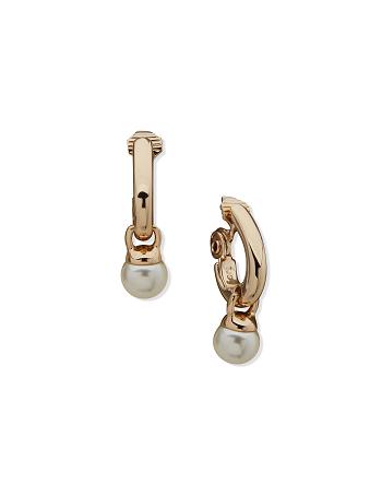 Anne Klein J Hoop With Pearl Drop Clip Earrings Gold | FSGHY86921