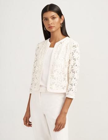 Anne Klein Lace Cardigan Blazers White | MSGFT46606