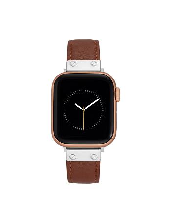 Anne Klein Leather Band Apple Watch Accessories Brown / Silver | SGJZR63558