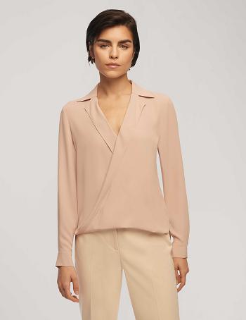 Anne Klein Long Sleeve Crossover Blouse With Collar Tops Pink | SGXMI97400