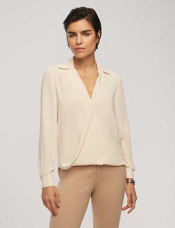 Anne Klein Long Sleeve Crossover Blouse With Collar Tops White | YSGGT27916