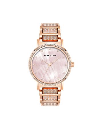 Anne Klein Mother of Pearl Crystal Accented Bracelet Watch Metals Rose / Gold | USGND37076