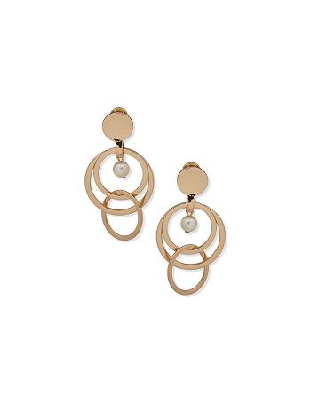 Anne Klein Orbital Drop Clip With Pearl Earrings Gold | GSGEC76953