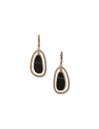 Anne Klein Orbital Jet Pierced Earrings Gold / Black | ZSGMJ65362