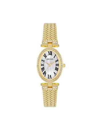 Anne Klein Oval Crystal Accented Mesh Bracelet Watch Metals Gold | ASGDF20855