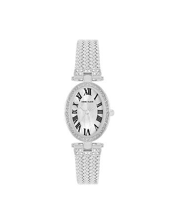 Anne Klein Oval Crystal Accented Mesh Bracelet Watch Metals Silver | SGDYB93216