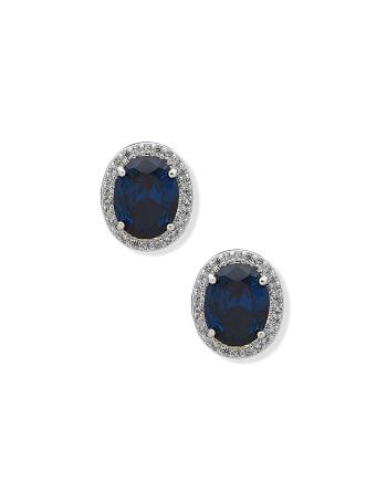 Anne Klein Oval Halo Button Sapphire Pierced Earrings Blue / Silver | YSGVQ40913