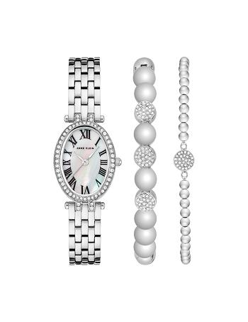 Anne Klein Oval Watch and Bracelet with Premium Crystals Sets Silver | MSGFT74890