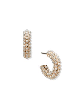 Anne Klein Pearl C Hoop Pierced Earrings Gold | MSGHR41925