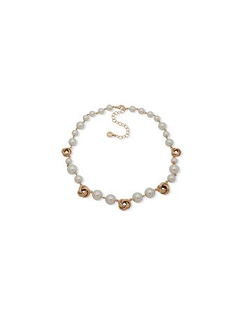 Anne Klein Pearl Collar With Knot Stations Necklace Gold | PSGER55502