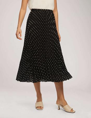 Anne Klein Polka Dot Chiffon Pull On Pleated Skirt Bottoms Black / White | PSGER84567