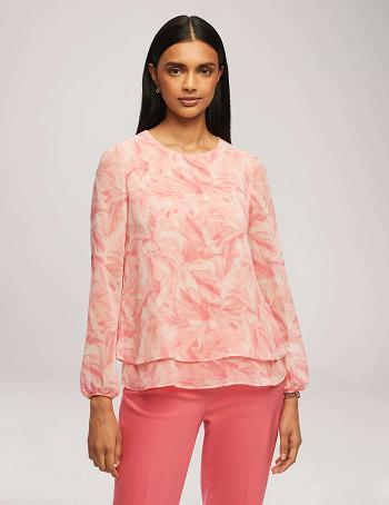 Anne Klein Printed Long Sleeve Double Layer Blouse Tops Pink / Multicolor | PSGQX64754