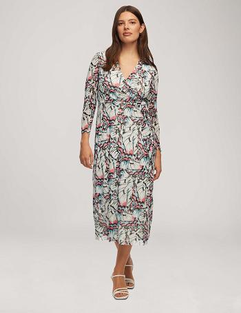 Anne Klein Printed Mesh Midi Wrap Dress Blue / Multicolor | SGCIF79317