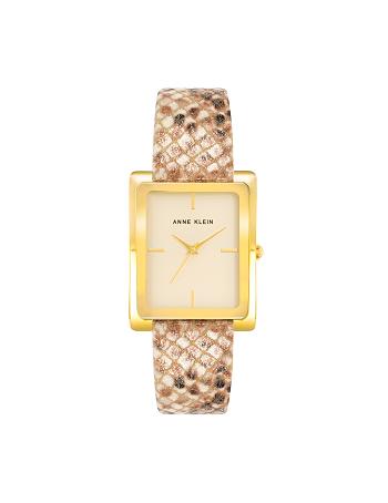 Anne Klein Rectangular Case Band Watch Leather Gold / Cream / Brown | DSGVO72680