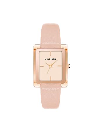 Anne Klein Rectangular Case Band Watch Leather Pink | SGXBR93199