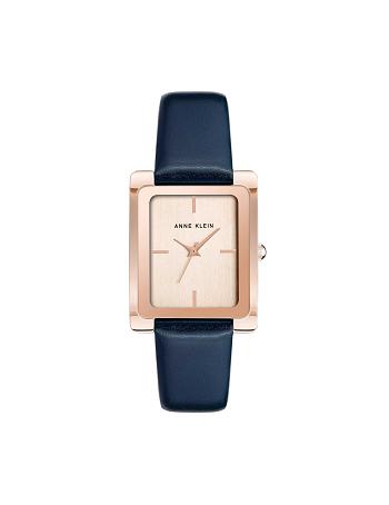 Anne Klein Rectangular Strap Watch Leather Navy / Rose / Gold | SGNEJ30098